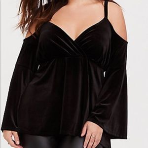 Black Cold Shoulder Velvet Top